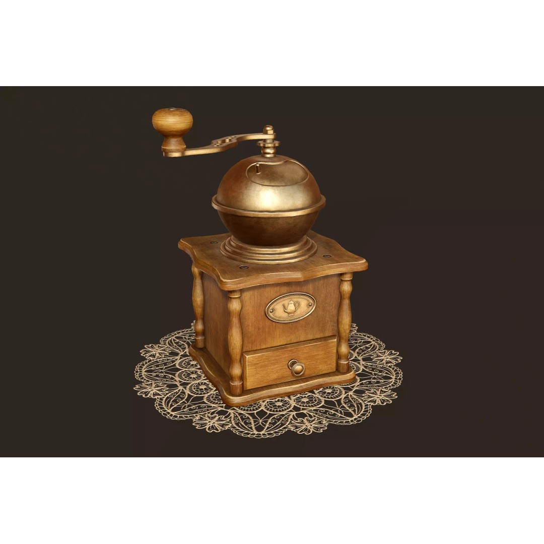 Vintage Coffee Grinder 3D Model – Low Poly Game Ready, PBR Textures, FBX - View 2