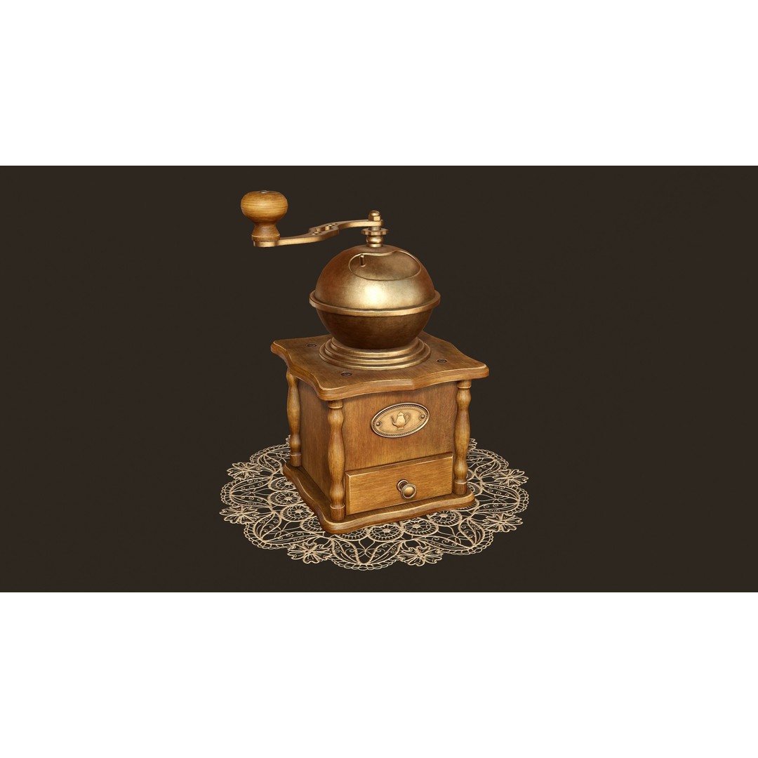 Vintage Coffee Grinder 3D Model – Low Poly Game Ready, PBR Textures, FBX - View 3