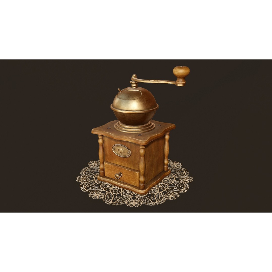 Vintage Coffee Grinder 3D Model – Low Poly Game Ready, PBR Textures, FBX - View 4
