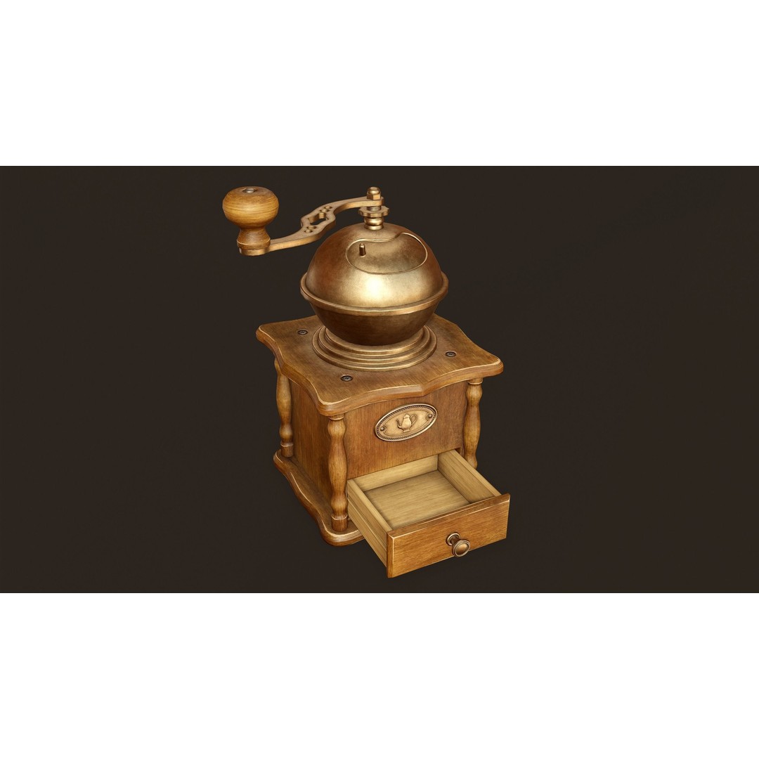 Vintage Coffee Grinder 3D Model – Low Poly Game Ready, PBR Textures, FBX - View 5