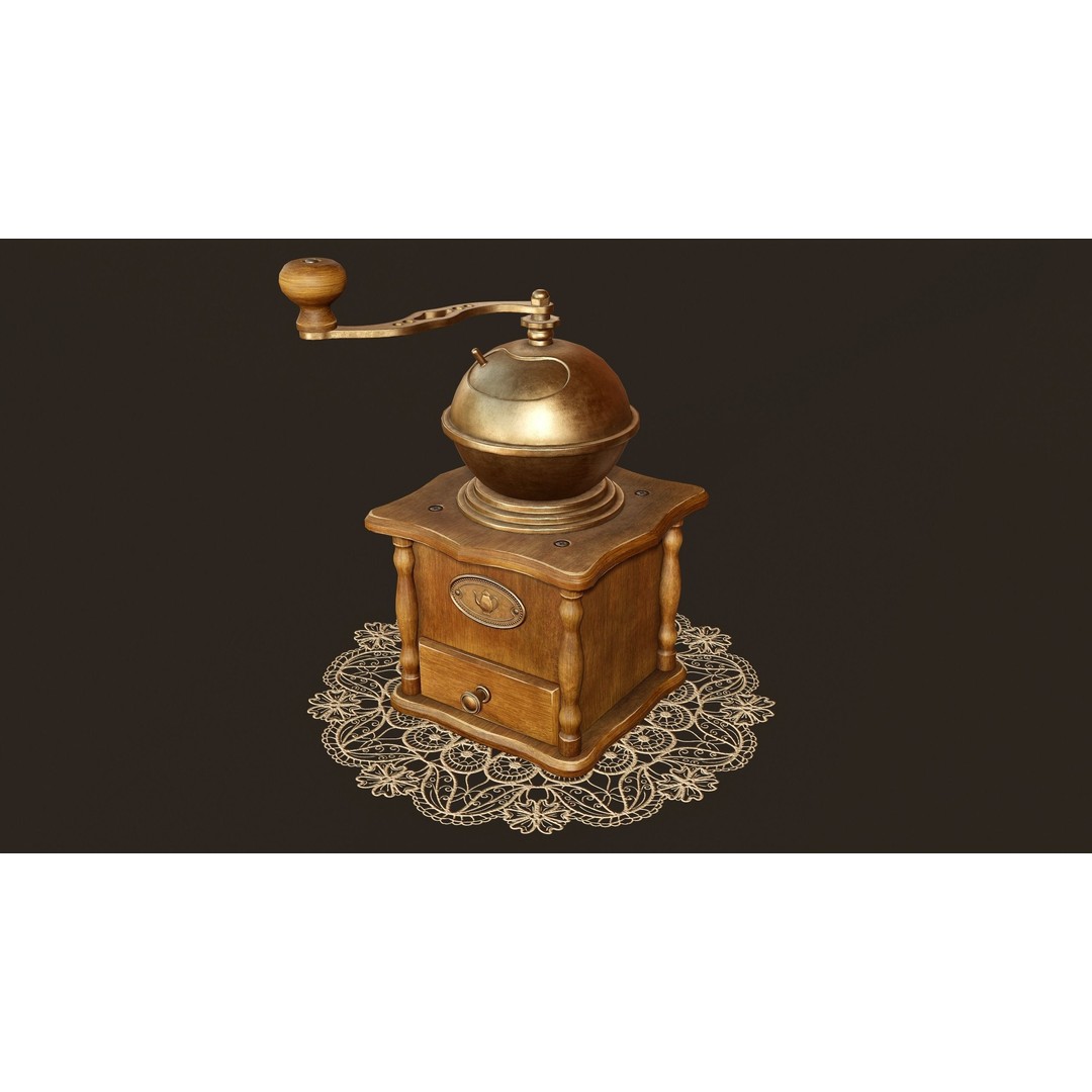 Vintage Coffee Grinder 3D Model – Low Poly Game Ready, PBR Textures, FBX - View 9