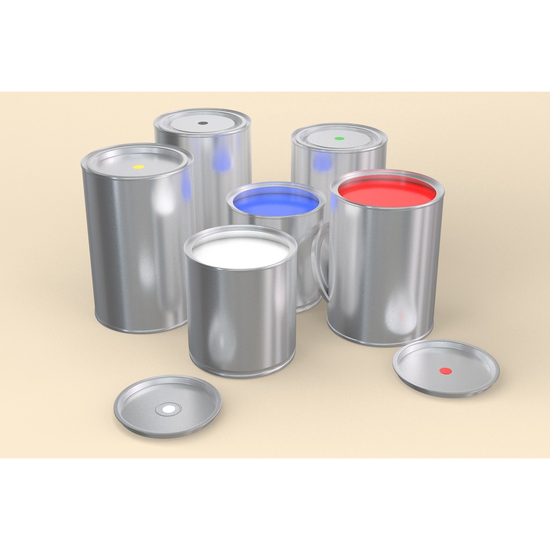 Paint Cans 3D Model – Realistic Aluminum Containers, FBX, PBR - View 4