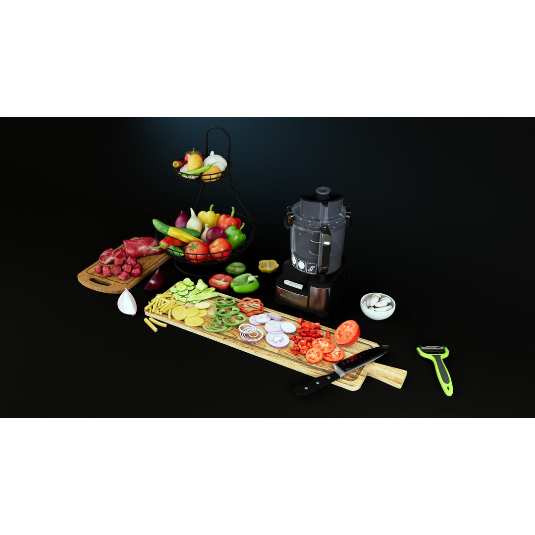 PBR Kitchen Tools 3D Model – Blender File with High-Quality Textures - View 3