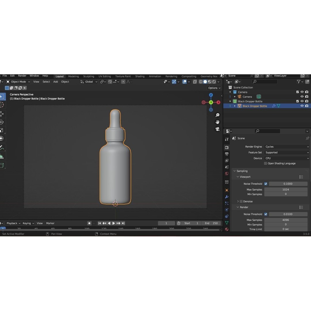 Black Dropper Bottle 3D Model – PBR Textured, Blender & FBX Formats