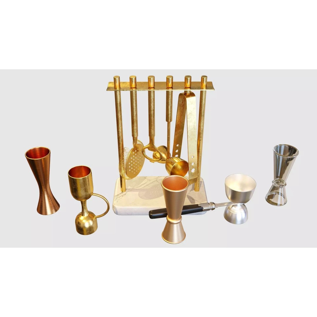 Bartender Tools Set 3D Model – Detailed Kitchenware Collection, FBX, OBJ - View 2