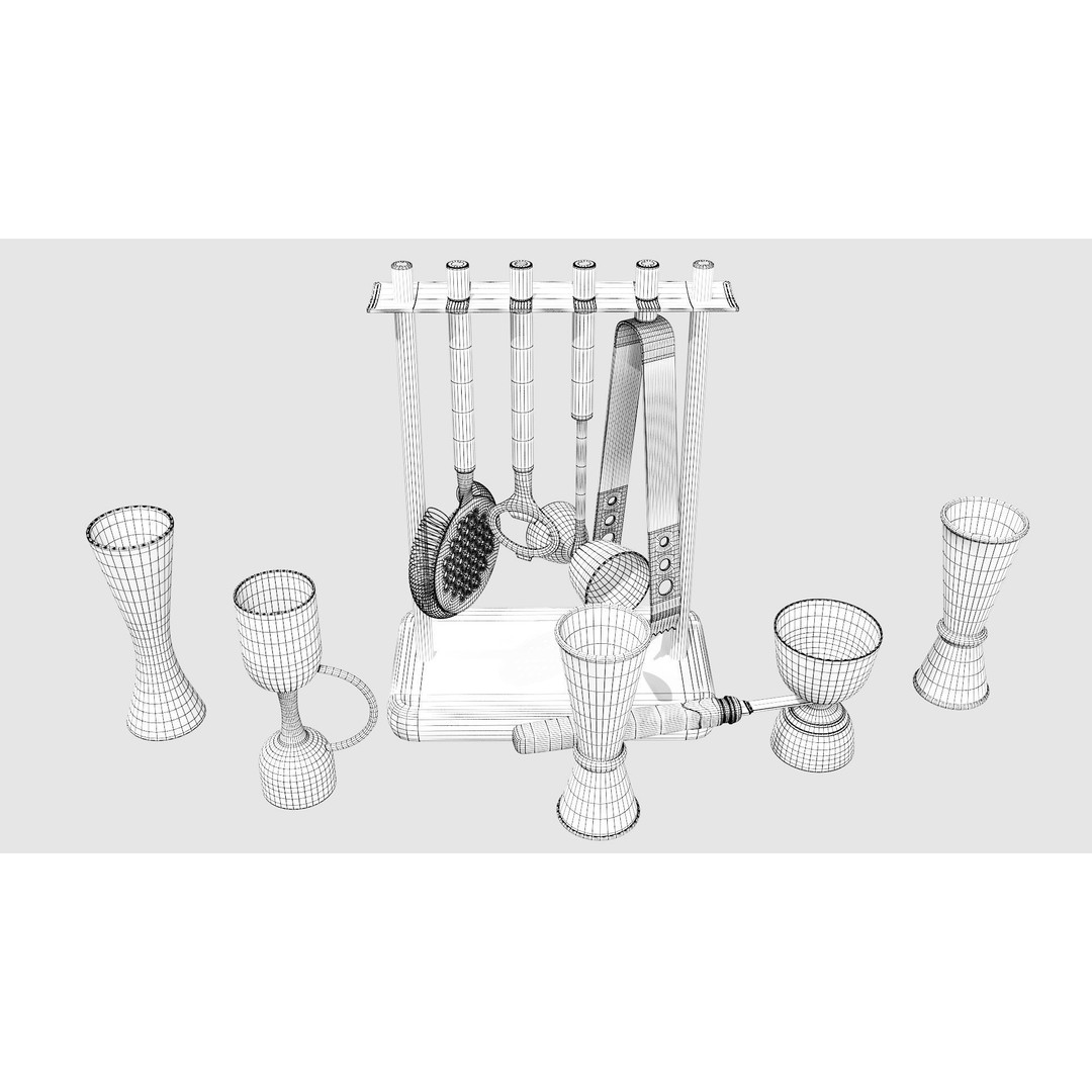 Bartender Tools Set 3D Model – Detailed Kitchenware Collection, FBX, OBJ - View 5