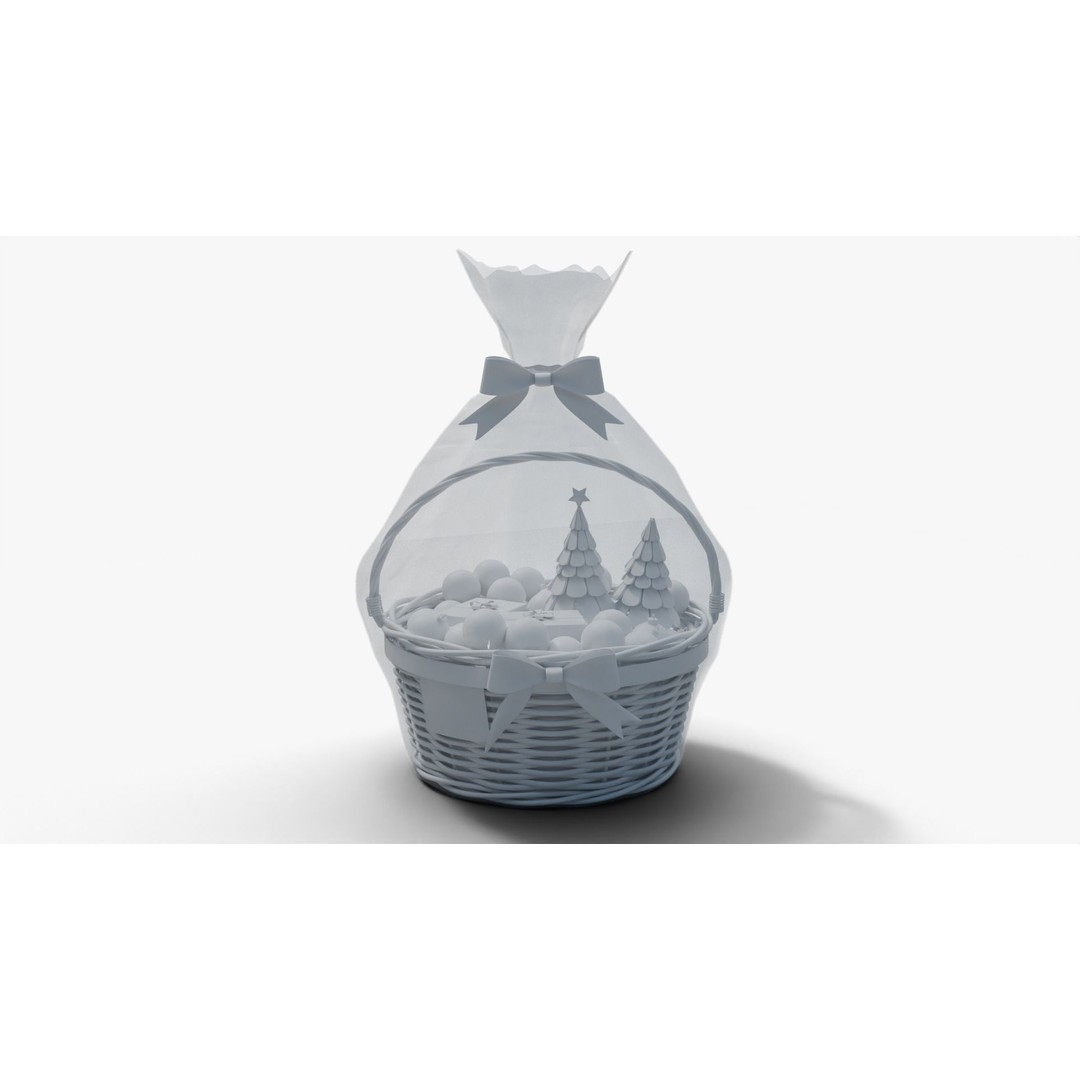 Christmas Gift Basket 3D Model – Low Poly PBR Packaging, Blender, FBX