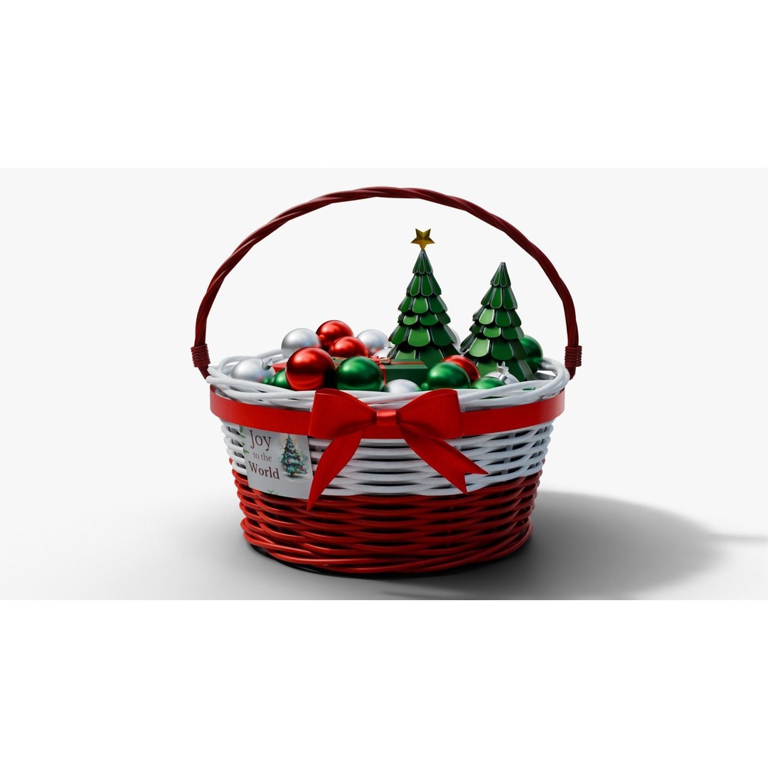 Christmas Gift Basket 3D Model – Low Poly PBR Packaging, Blender, FBX - View 3