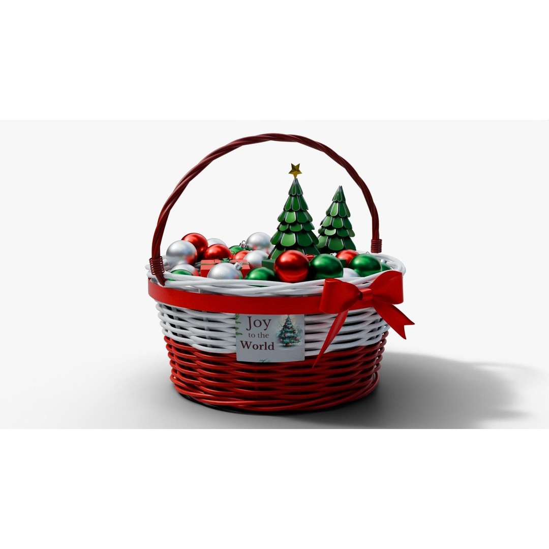 Christmas Gift Basket 3D Model – Low Poly PBR Packaging, Blender, FBX - View 4
