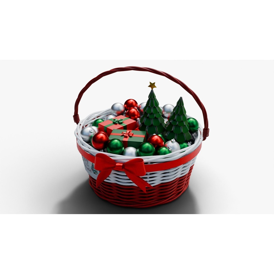 Christmas Gift Basket 3D Model – Low Poly PBR Packaging, Blender, FBX - View 5