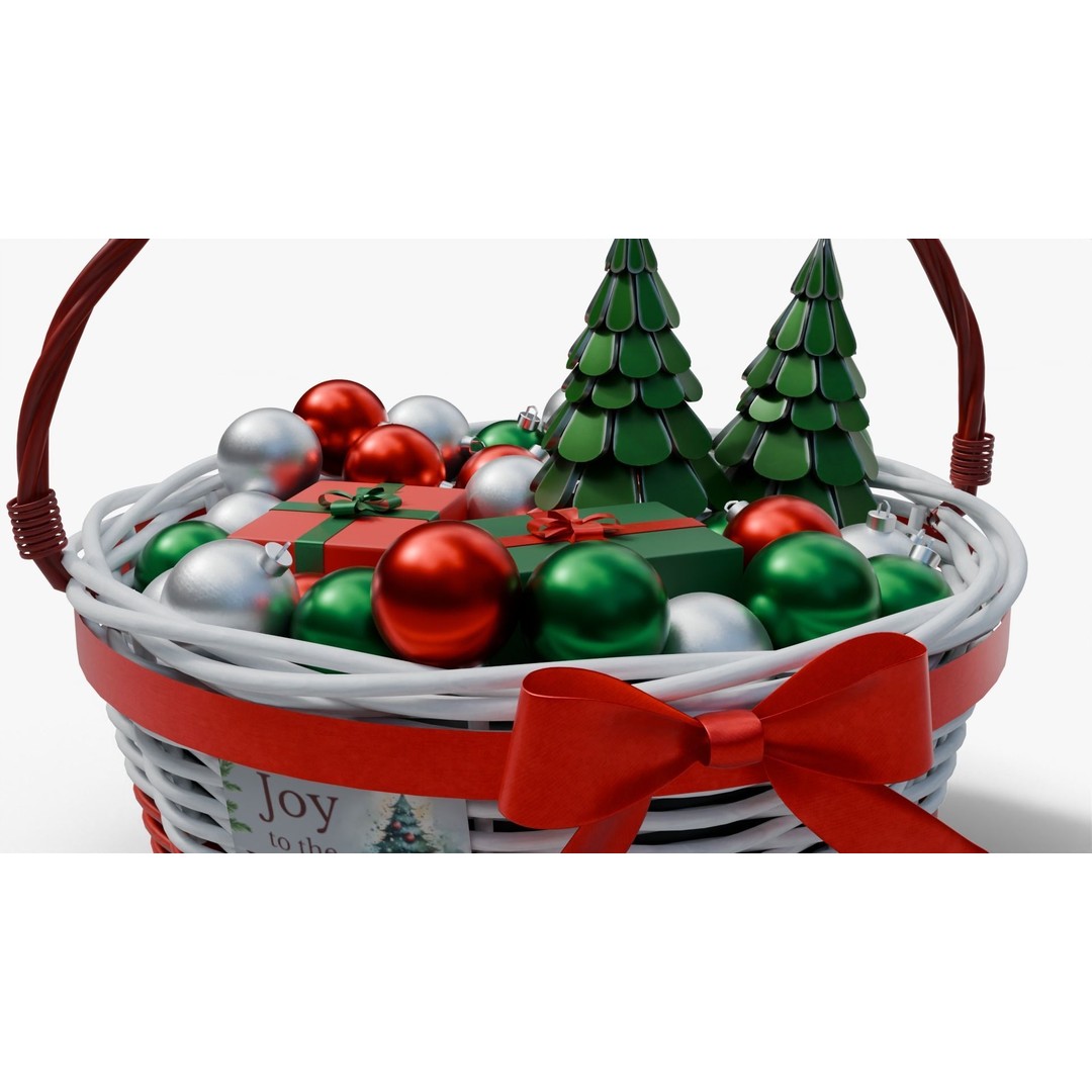 Christmas Gift Basket 3D Model – Low Poly PBR Packaging, Blender, FBX - View 6