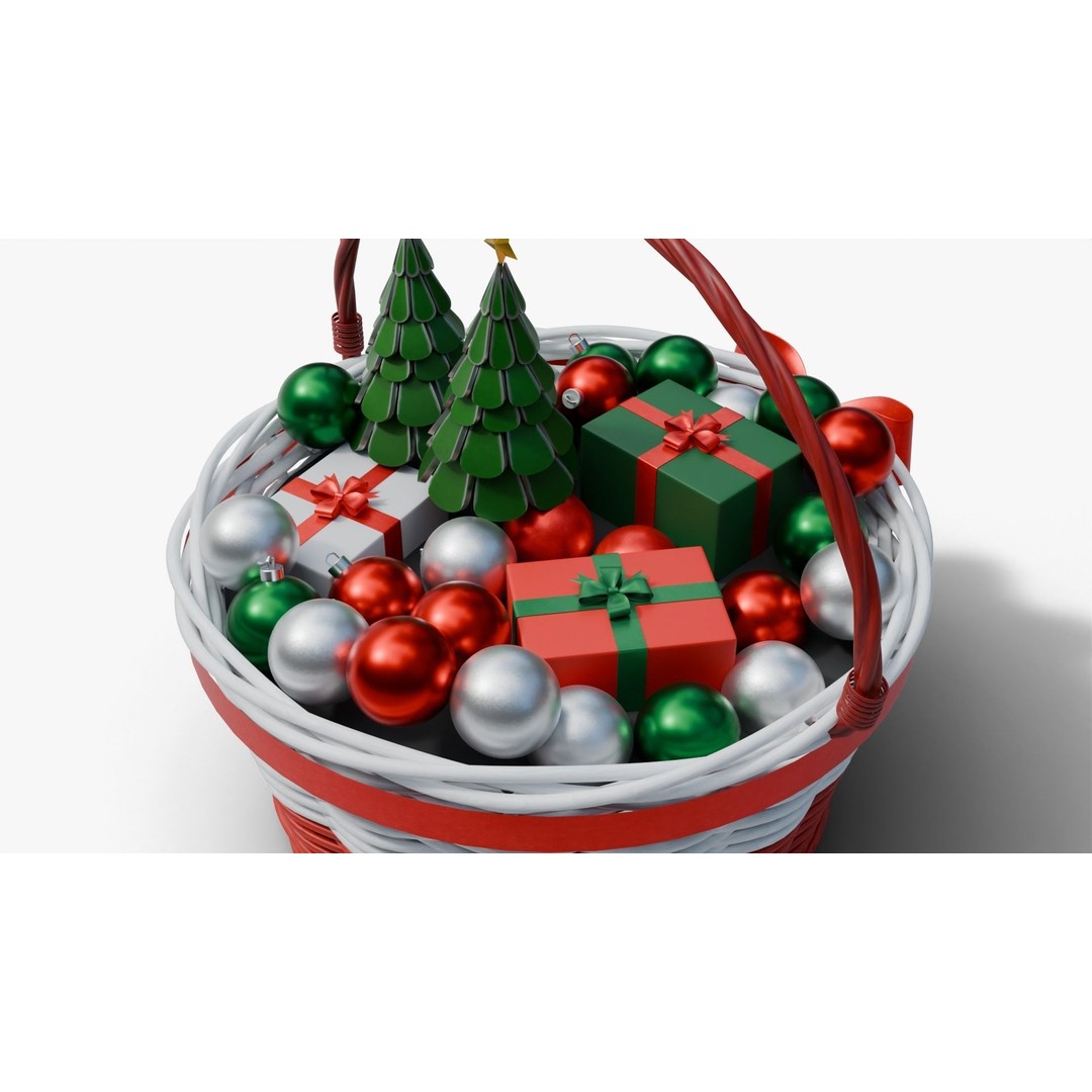 Christmas Gift Basket 3D Model – Low Poly PBR Packaging, Blender, FBX - View 7
