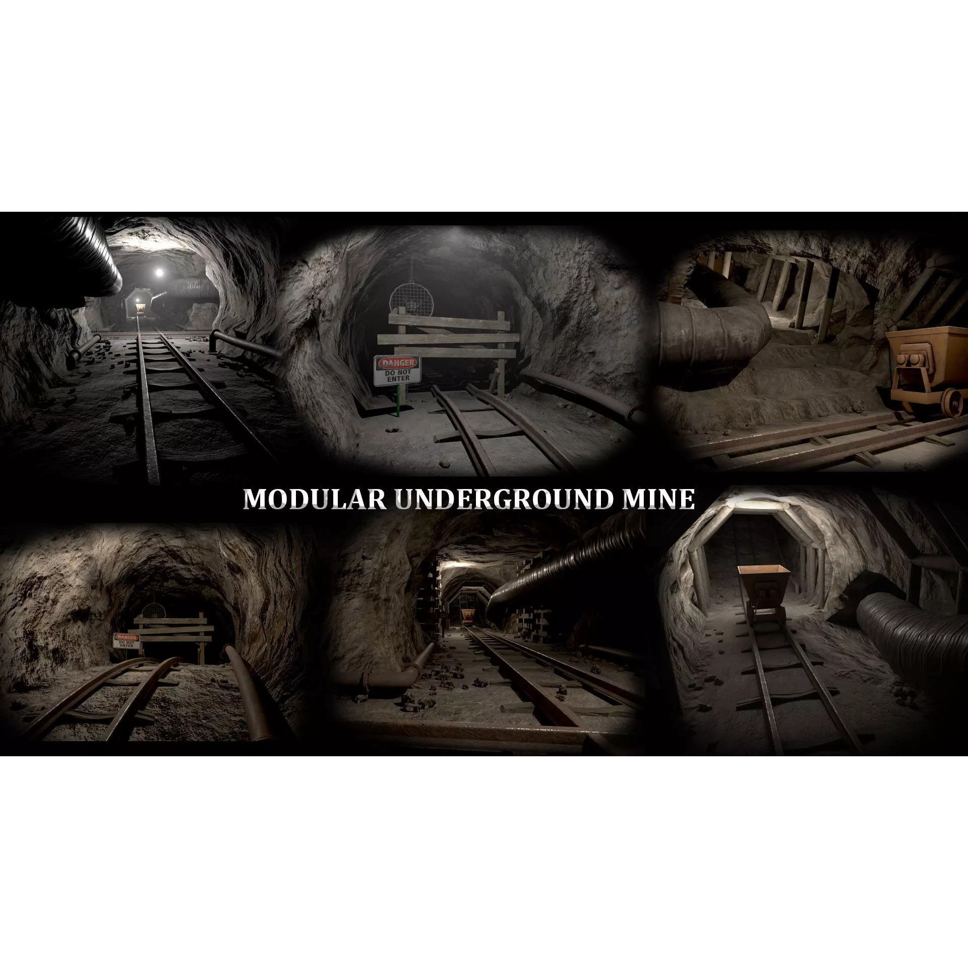 Modular Underground Mine Tunnels - Low-Poly Game-Ready 3D Model - View 2