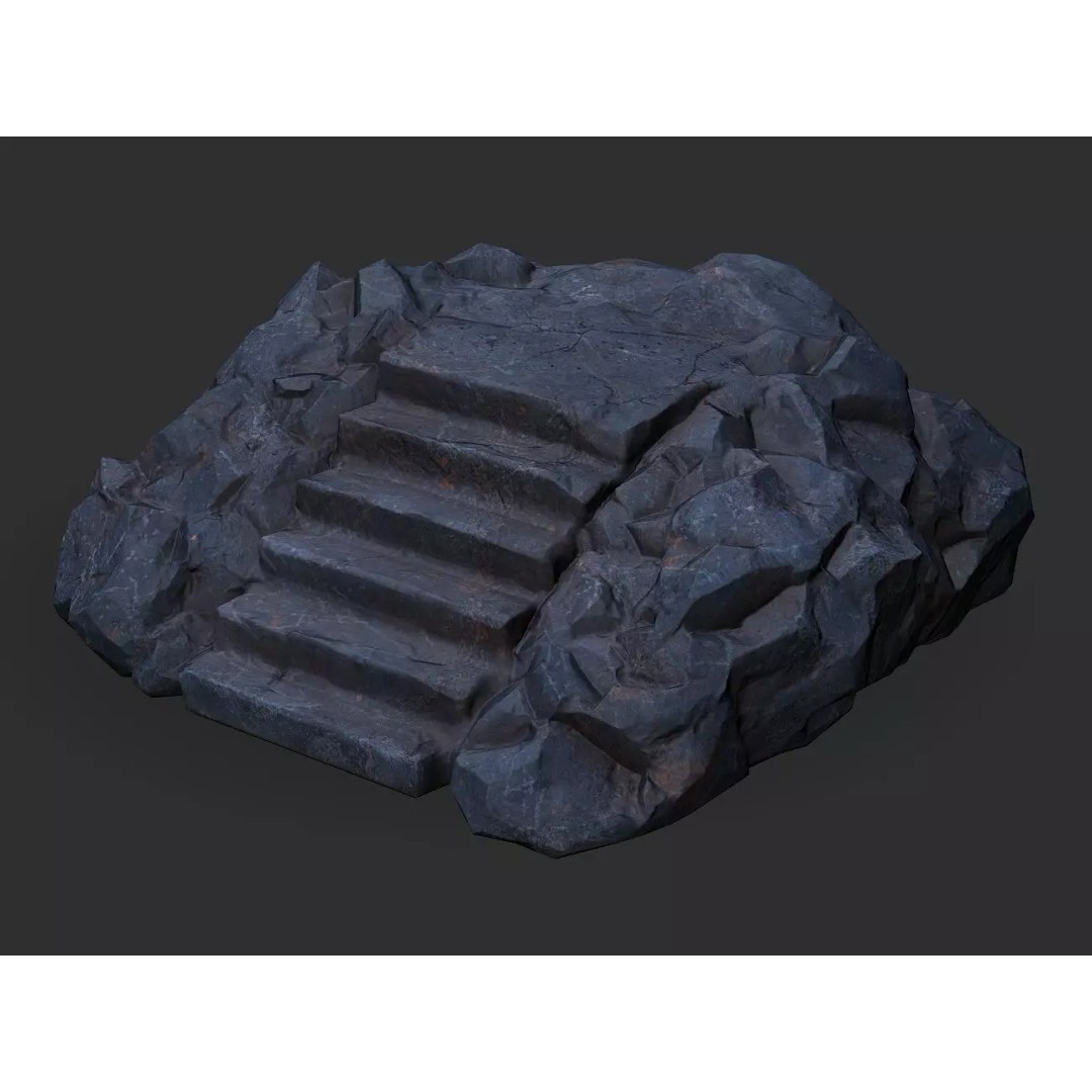 Stone Stairs 3D Model – Low Poly PBR Game Asset, FBX & OBJ - View 2