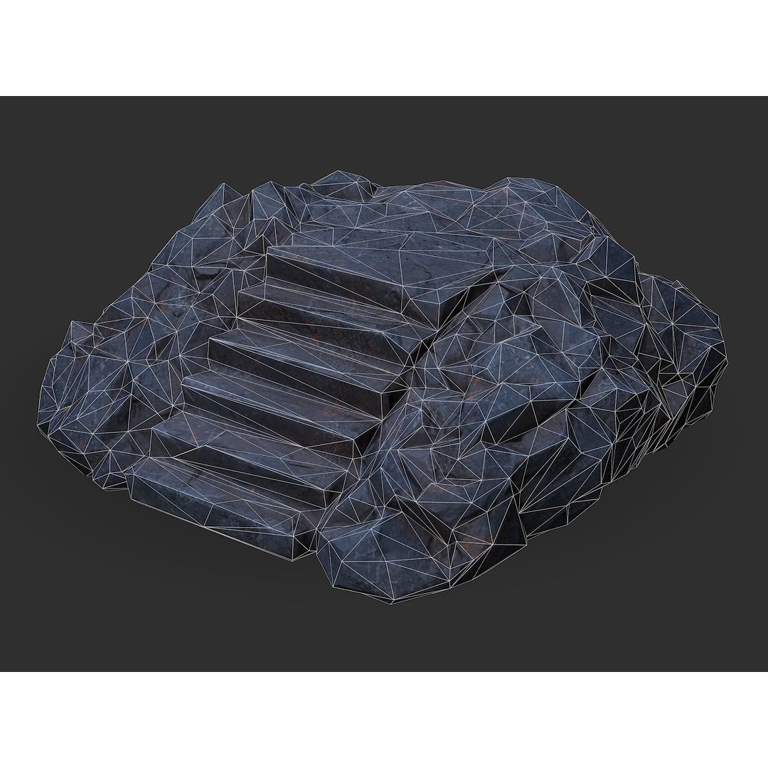 Stone Stairs 3D Model – Low Poly PBR Game Asset, FBX & OBJ - View 3