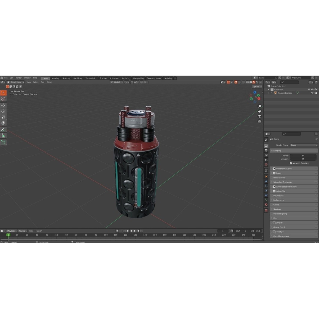 Sci-Fi Teleport Grenade 3D Model – Low Poly Game Asset, FBX - View 12