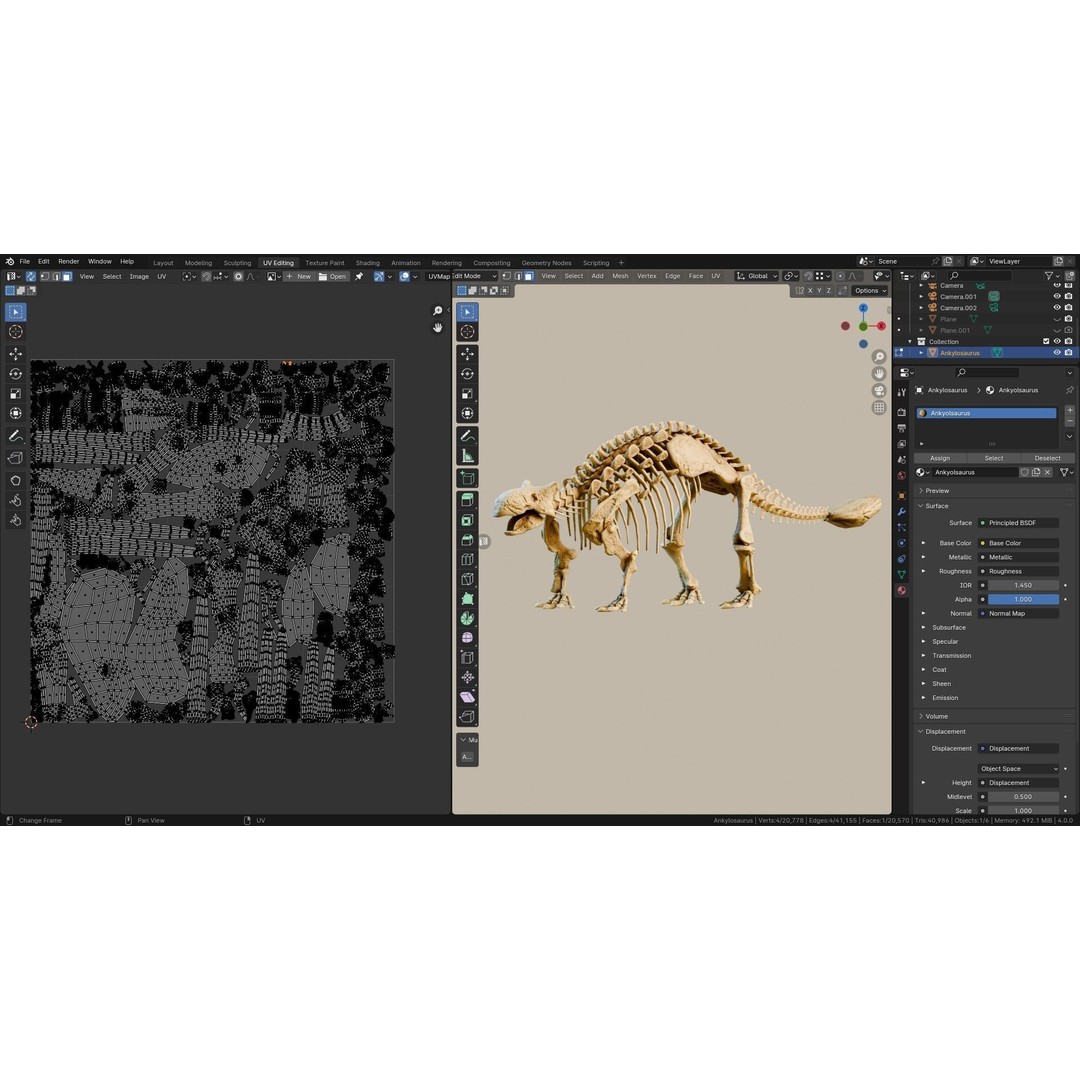 Ankylosaurus 3D Model – Realistic Low Poly Dinosaur Fossil, FBX - View 12