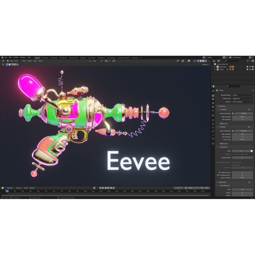 Alien Gun 3D Model – Futuristic Weapon, PBR Textures, FBX, OBJ - View 4