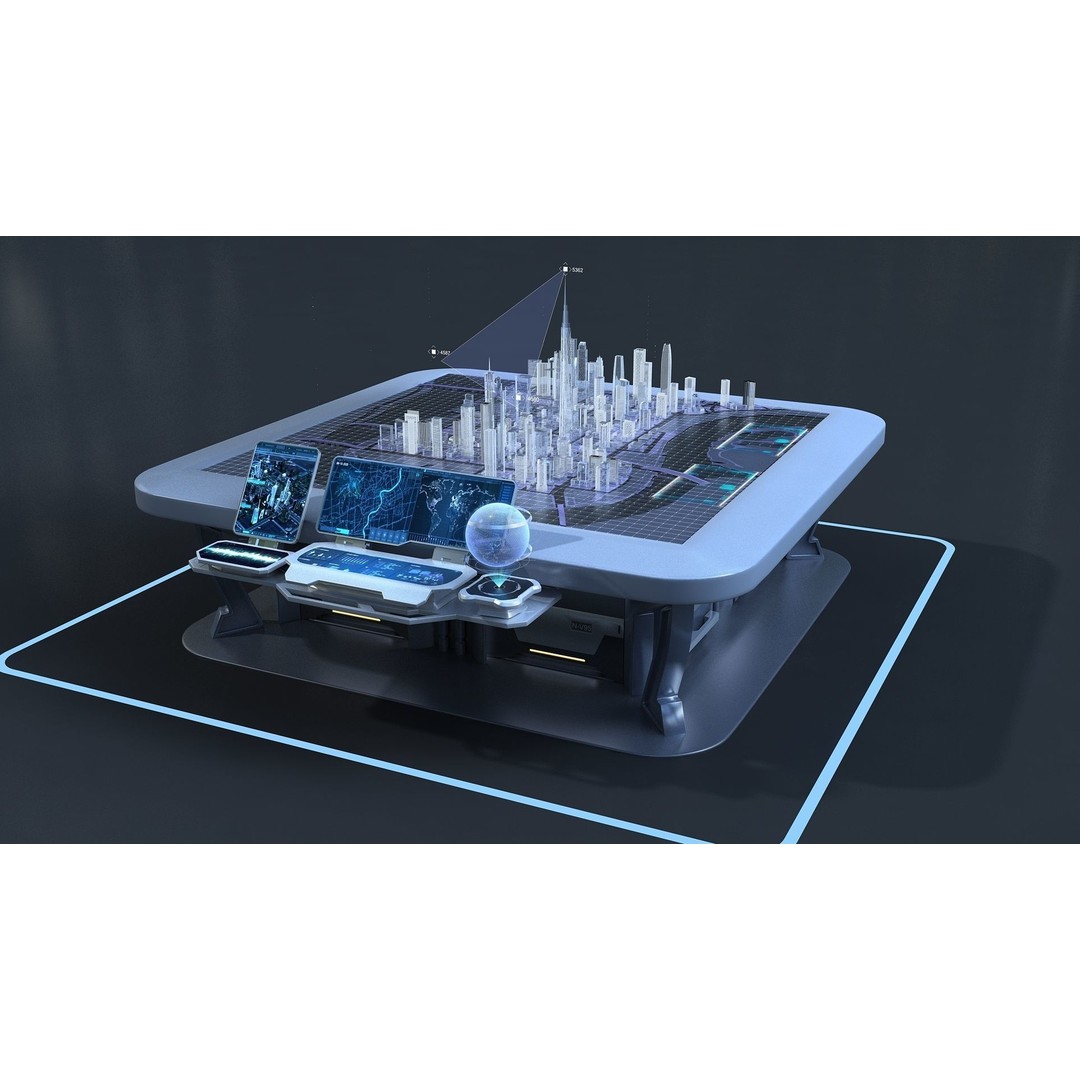 Sci-fi Holographic Table 3D Model – Futuristic Control Console, FBX - View 4