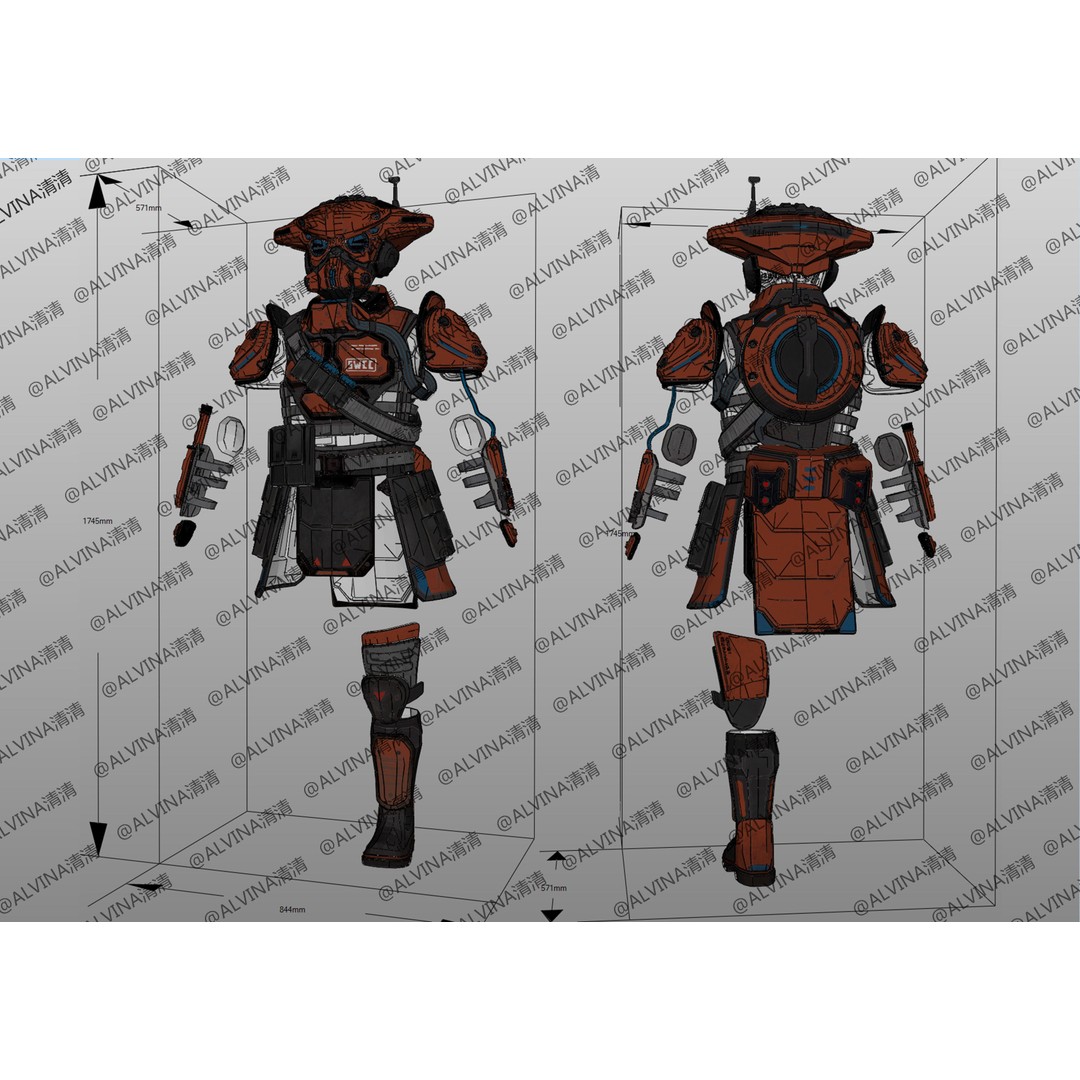 Bloodhound Armor 3D Model – Low Poly Pepakura Cosplay Template - View 3