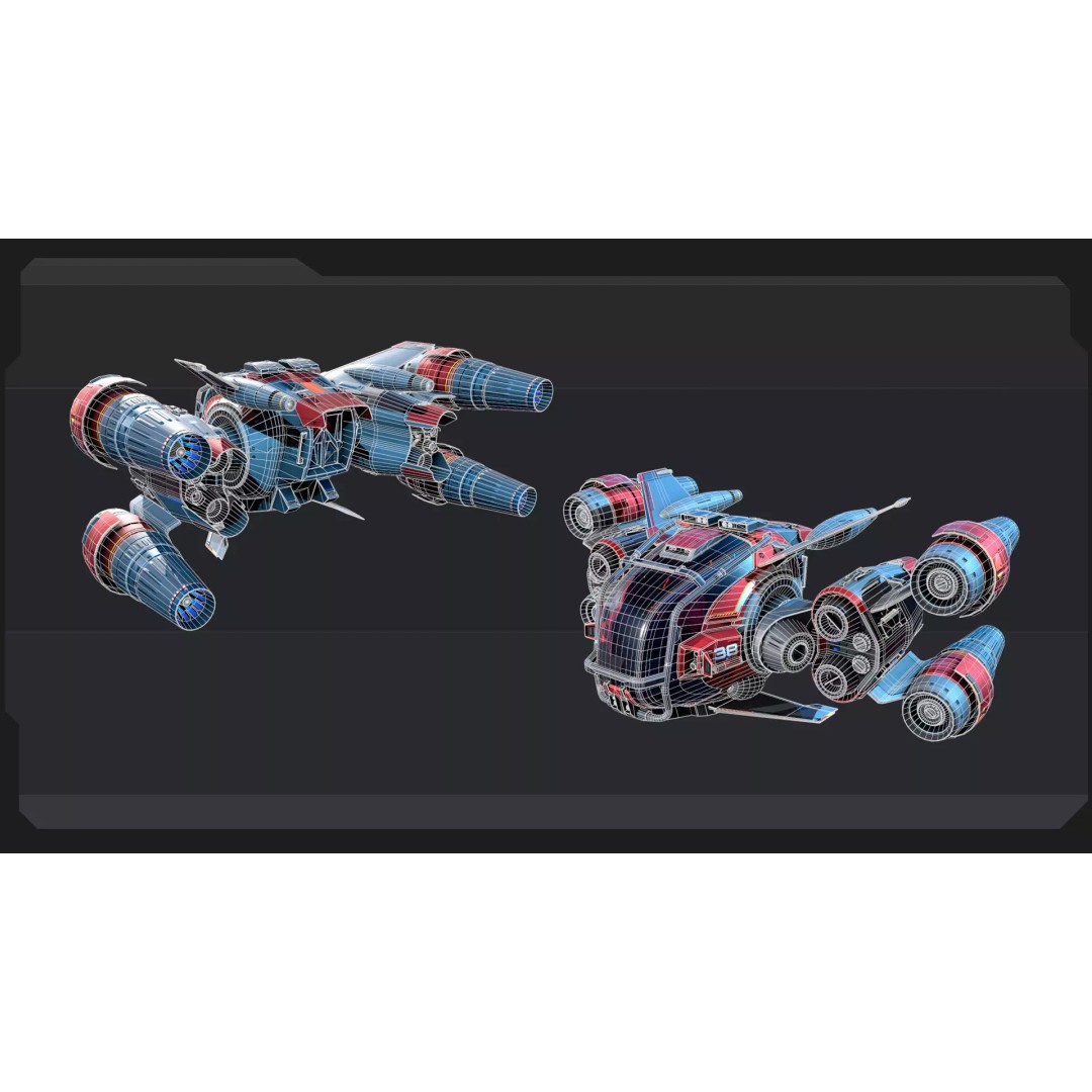 Modular SCARAB Starfighter 3D Model – Low Poly Sci-Fi Spacecraft, FBX