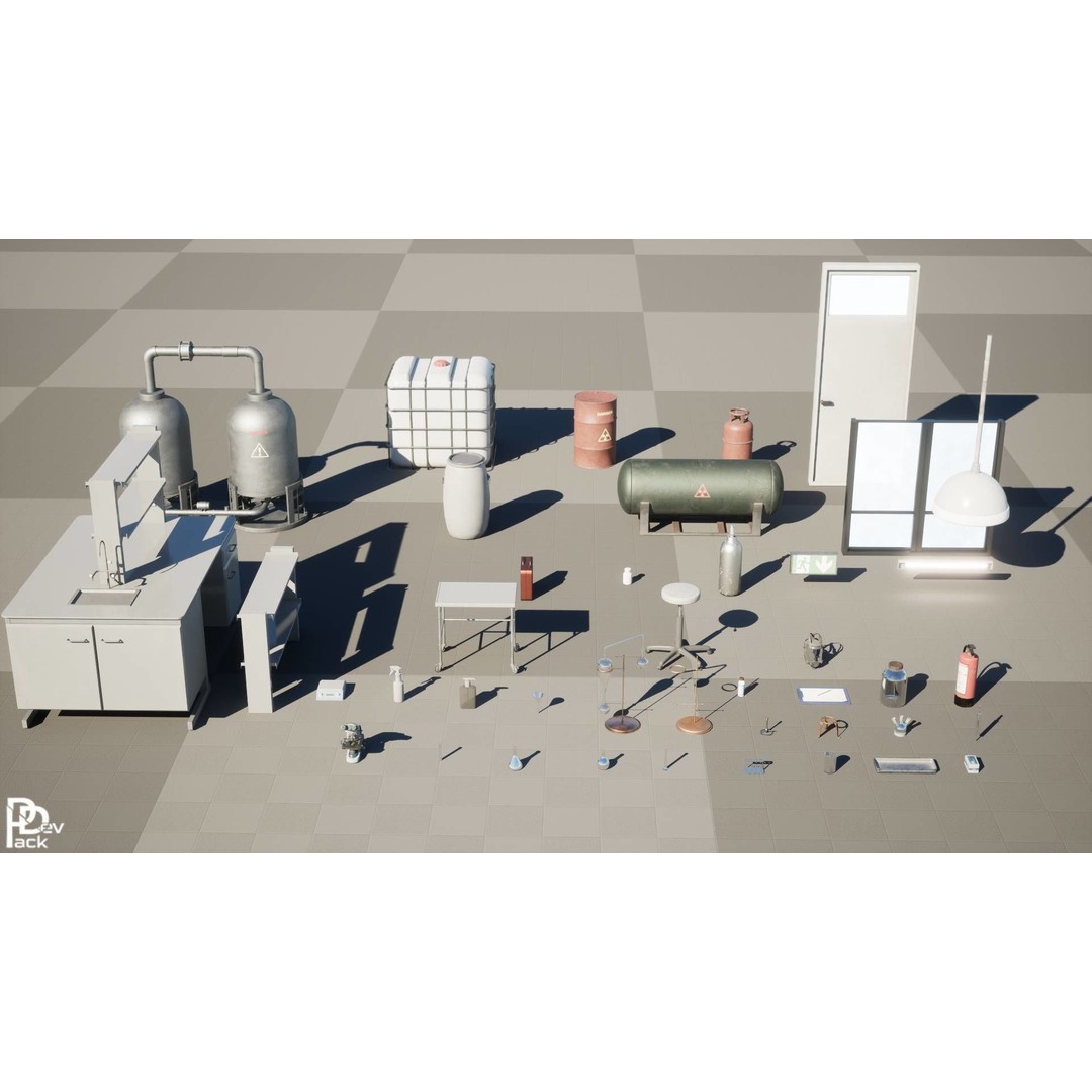 Chemical Laboratory Props 3D Model – Low Poly PBR Assets, FBX
