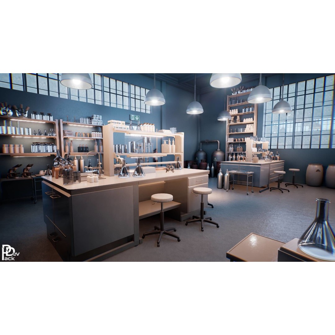 Chemical Laboratory Props 3D Model – Low Poly PBR Assets, FBX - View 3