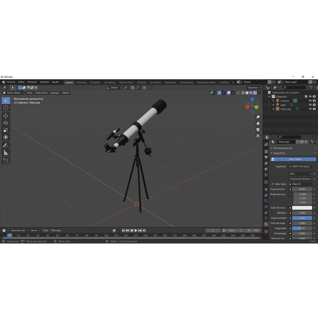 Telescope 3D Model – Low Poly Game Asset, FBX, OBJ, Blender