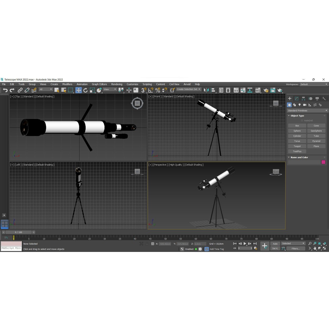 Telescope 3D Model – Low Poly Game Asset, FBX, OBJ, Blender - View 10