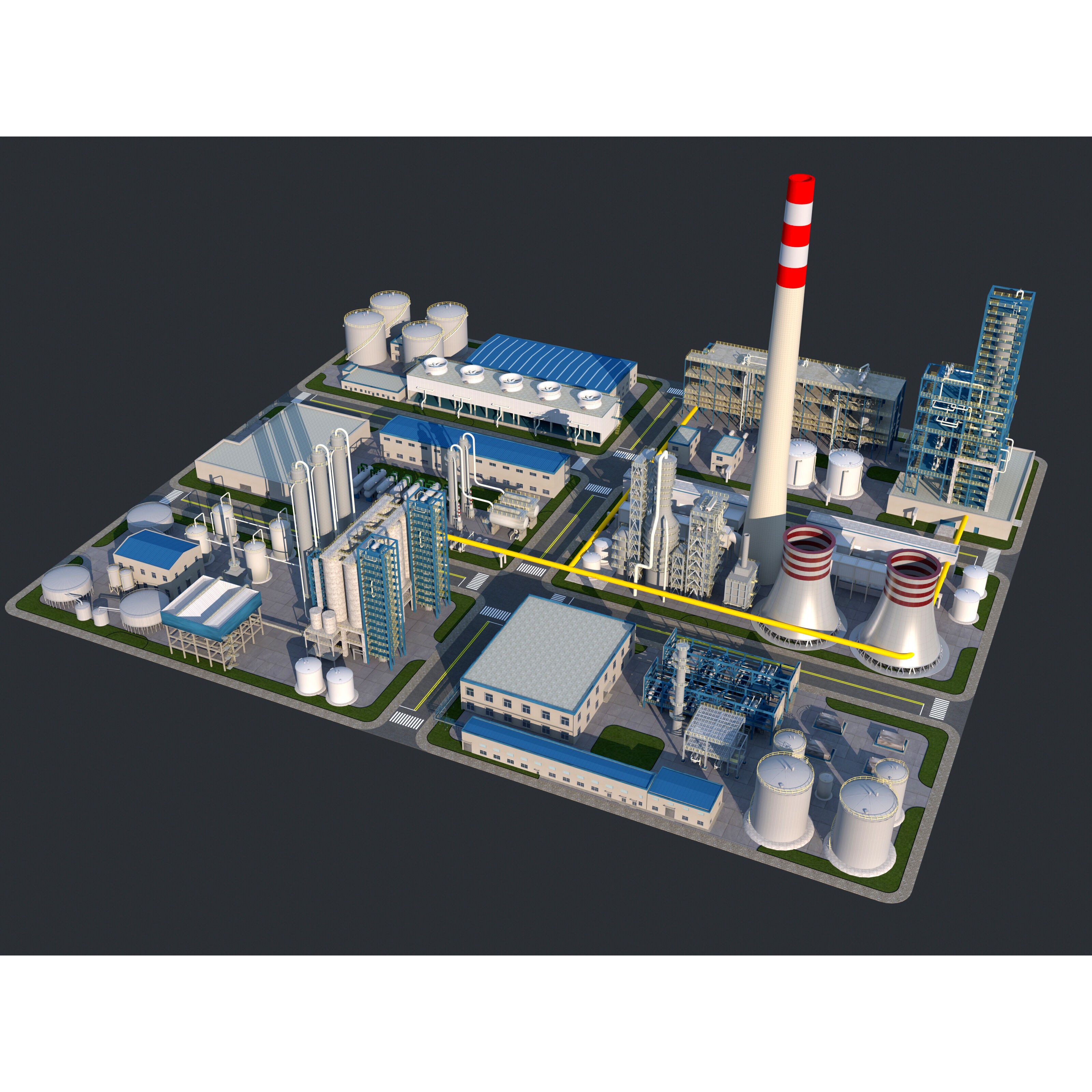 Huge Refinery - Game-Ready 3D Model - View 3