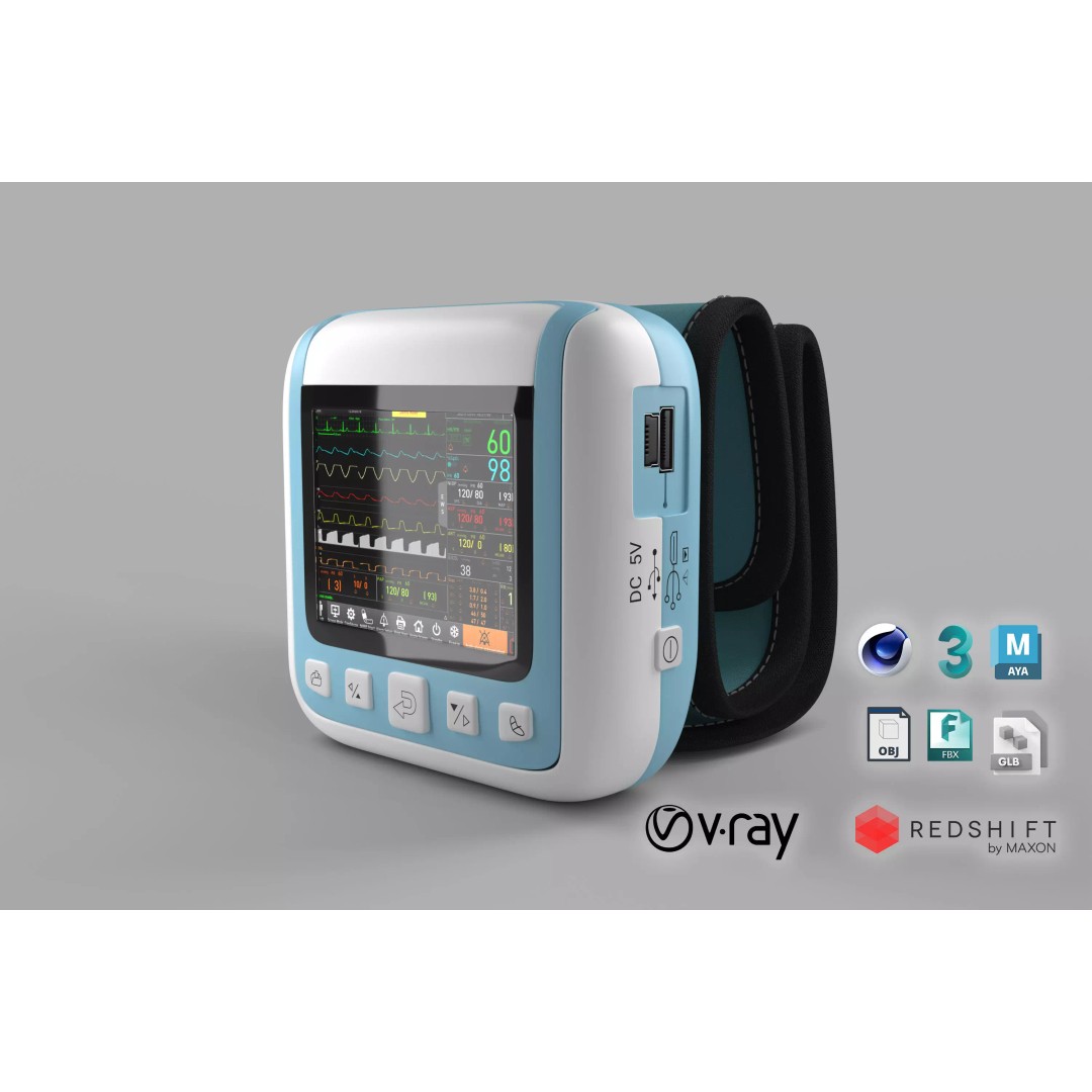 Wrist Patient Monitor 3D Model – Medical Device, PBR Textures, FBX - View 2
