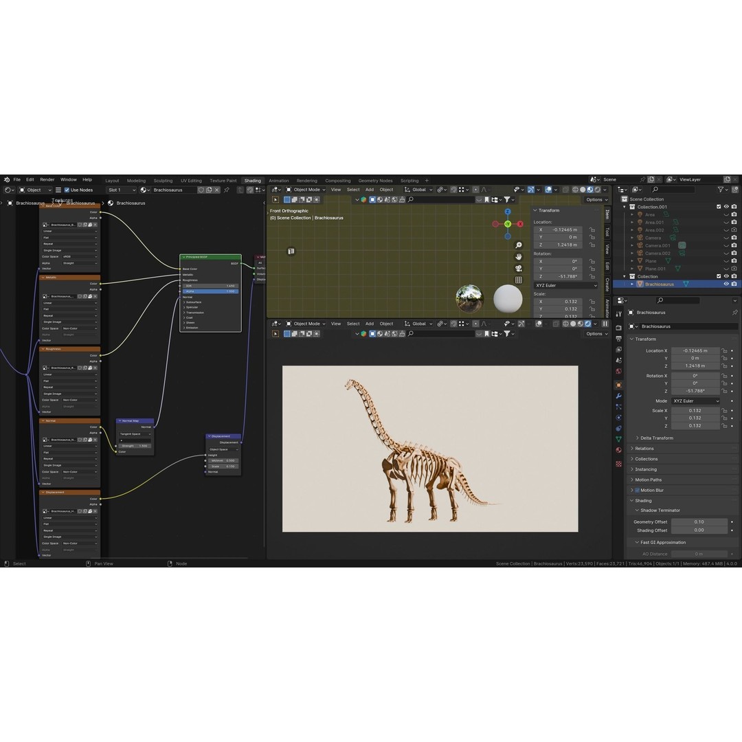 Brachiosaurus Fossil 3D Model – Realistic Low-Poly Rigged Asset, FBX - View 11