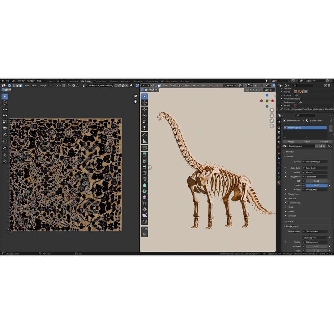 Brachiosaurus Fossil 3D Model – Realistic Low-Poly Rigged Asset, FBX - View 12