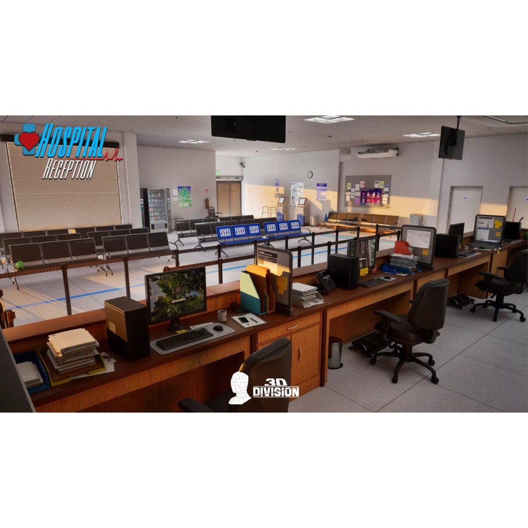 Modern Hospital Reception 3D Model – Low Poly PBR Game Asset, Unreal Engine - View 2