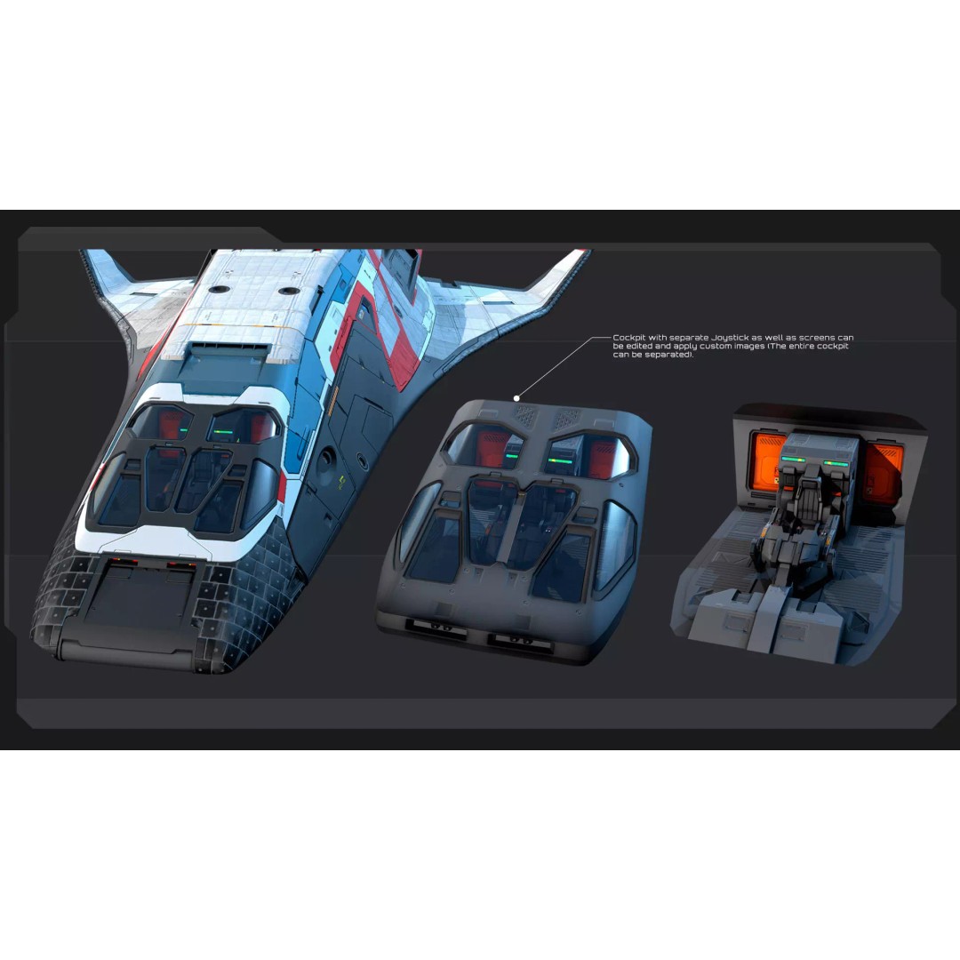 ARES 8 Shuttle 3D Model – Low Poly Spacecraft, FBX, PBR Textures - View 8