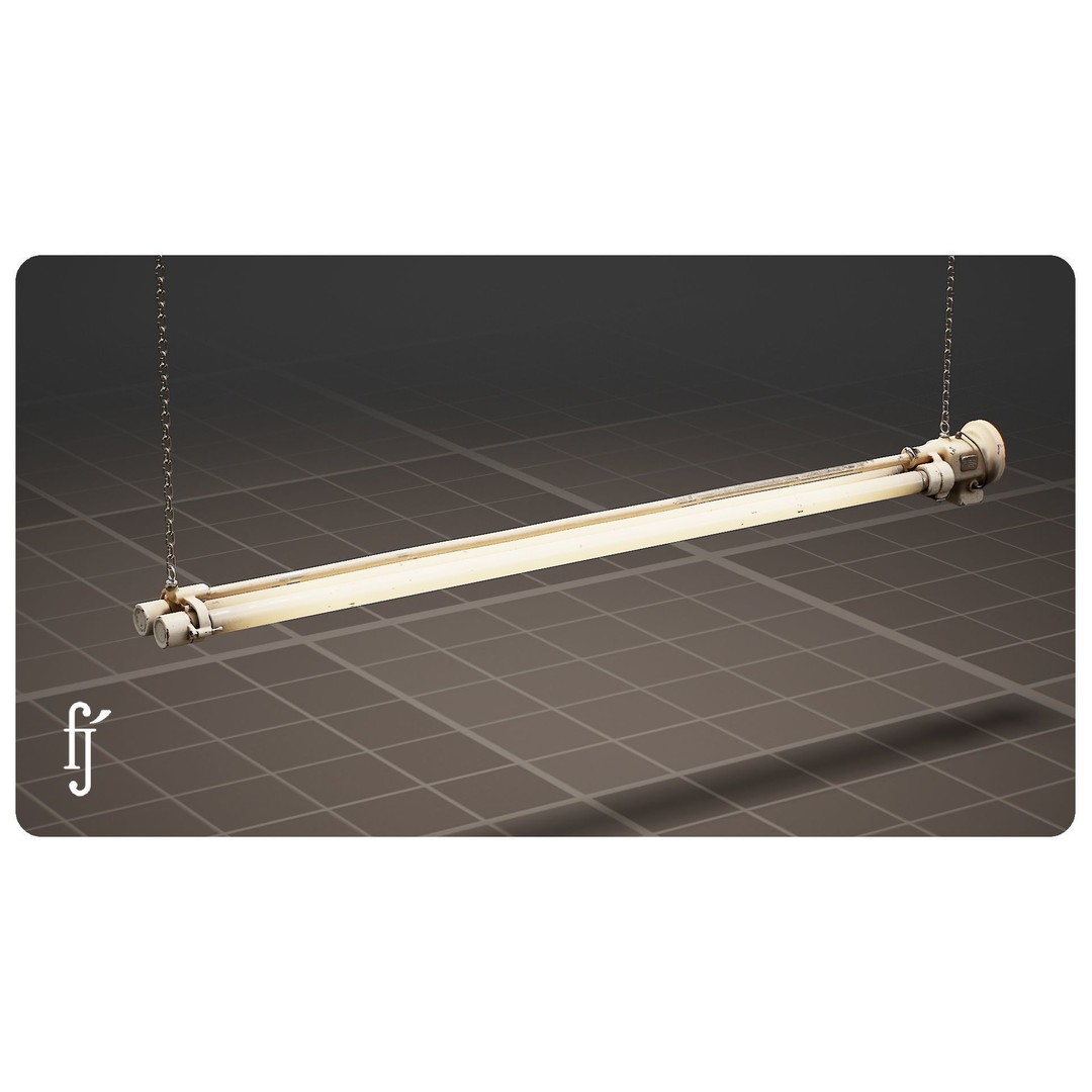 Vintage Fluorescent Ceiling Lamp 3D Model – High Poly PBR Asset, FBX - View 4