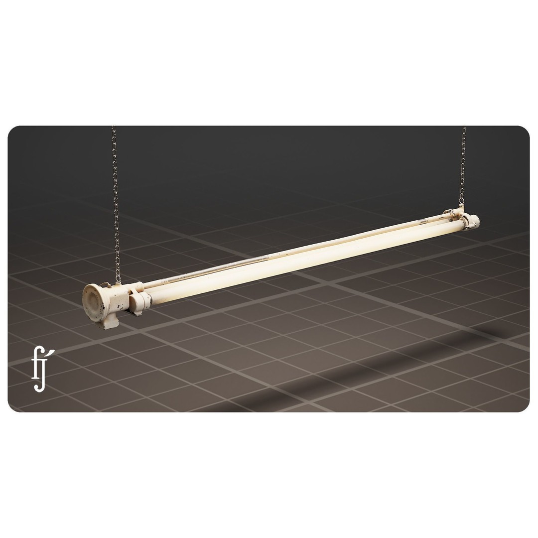 Vintage Fluorescent Ceiling Lamp 3D Model – High Poly PBR Asset, FBX - View 5