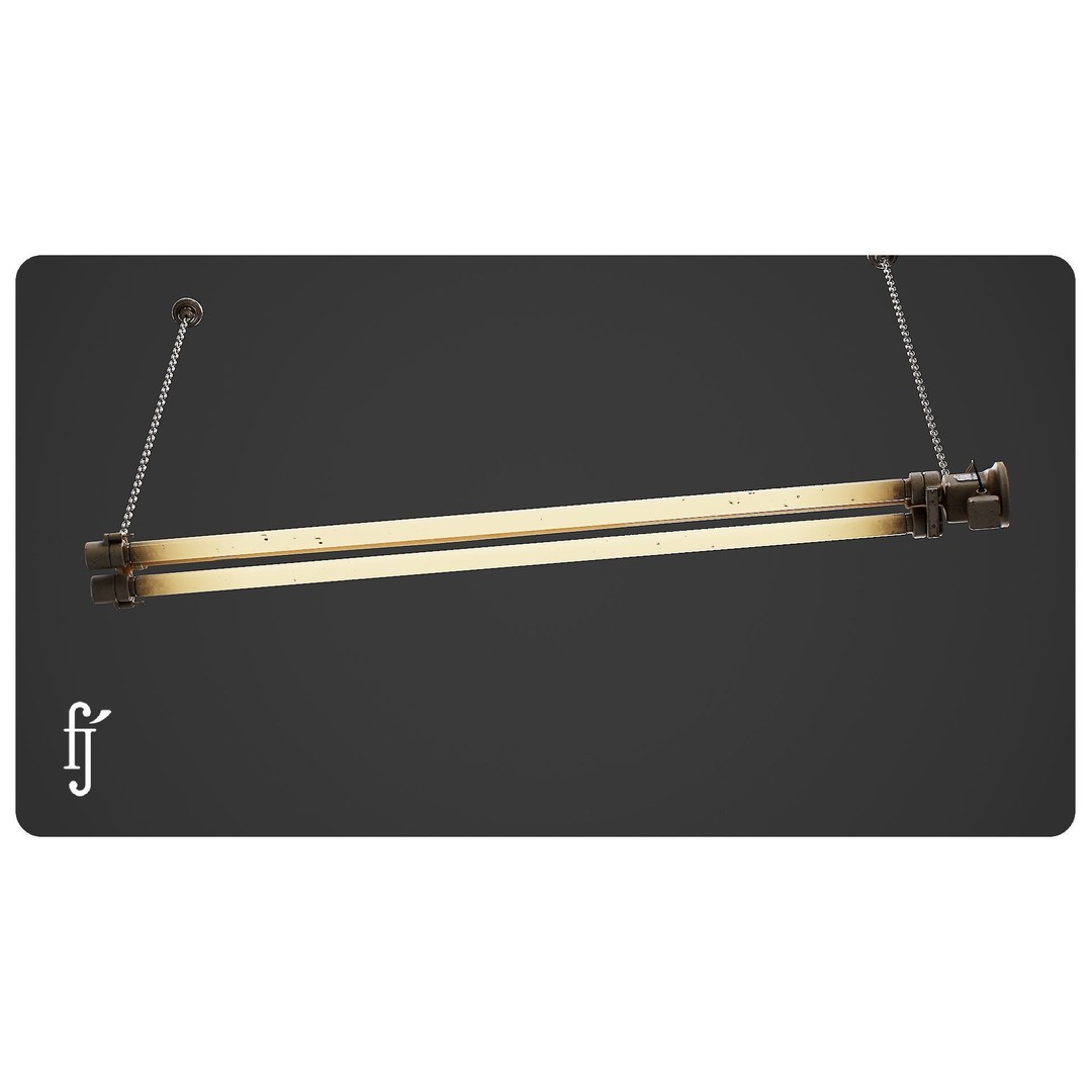 Vintage Fluorescent Ceiling Lamp 3D Model – High Poly PBR Asset, FBX - View 6