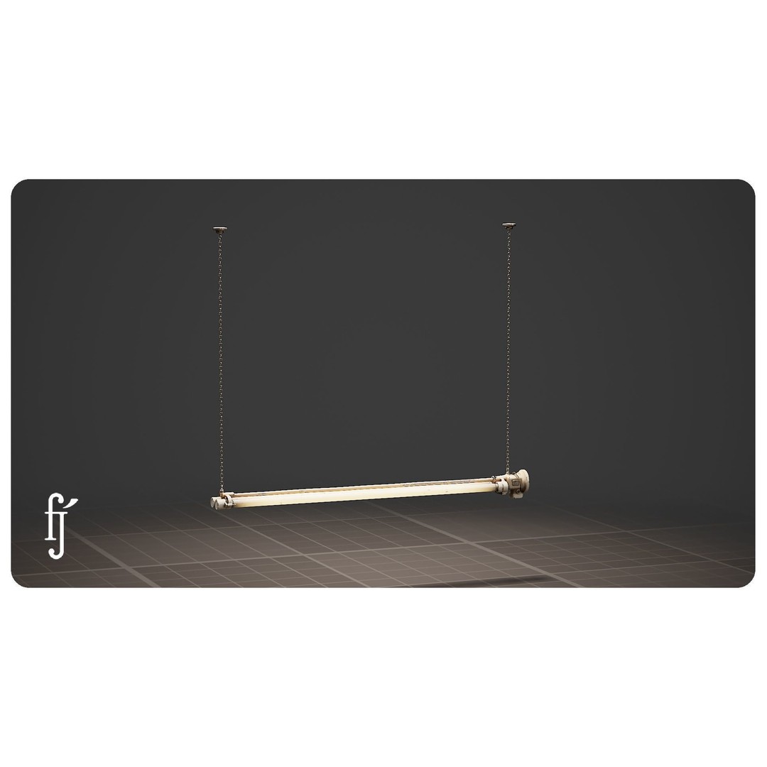 Vintage Fluorescent Ceiling Lamp 3D Model – High Poly PBR Asset, FBX - View 7