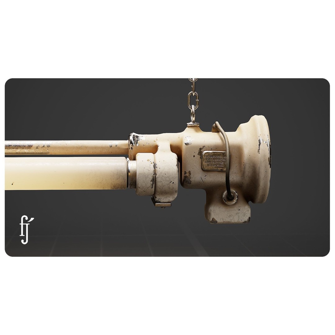 Vintage Fluorescent Ceiling Lamp 3D Model – High Poly PBR Asset, FBX - View 8