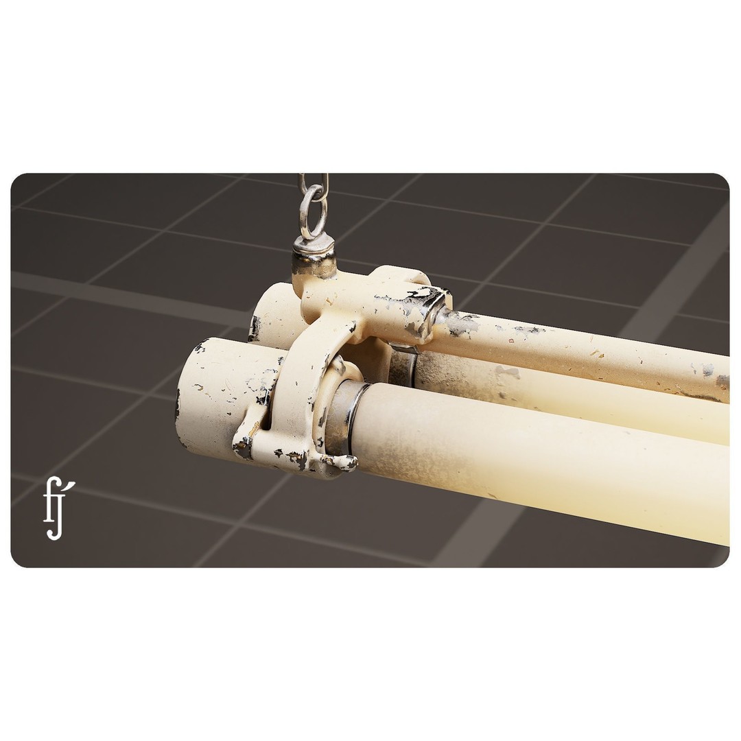 Vintage Fluorescent Ceiling Lamp 3D Model – High Poly PBR Asset, FBX - View 9