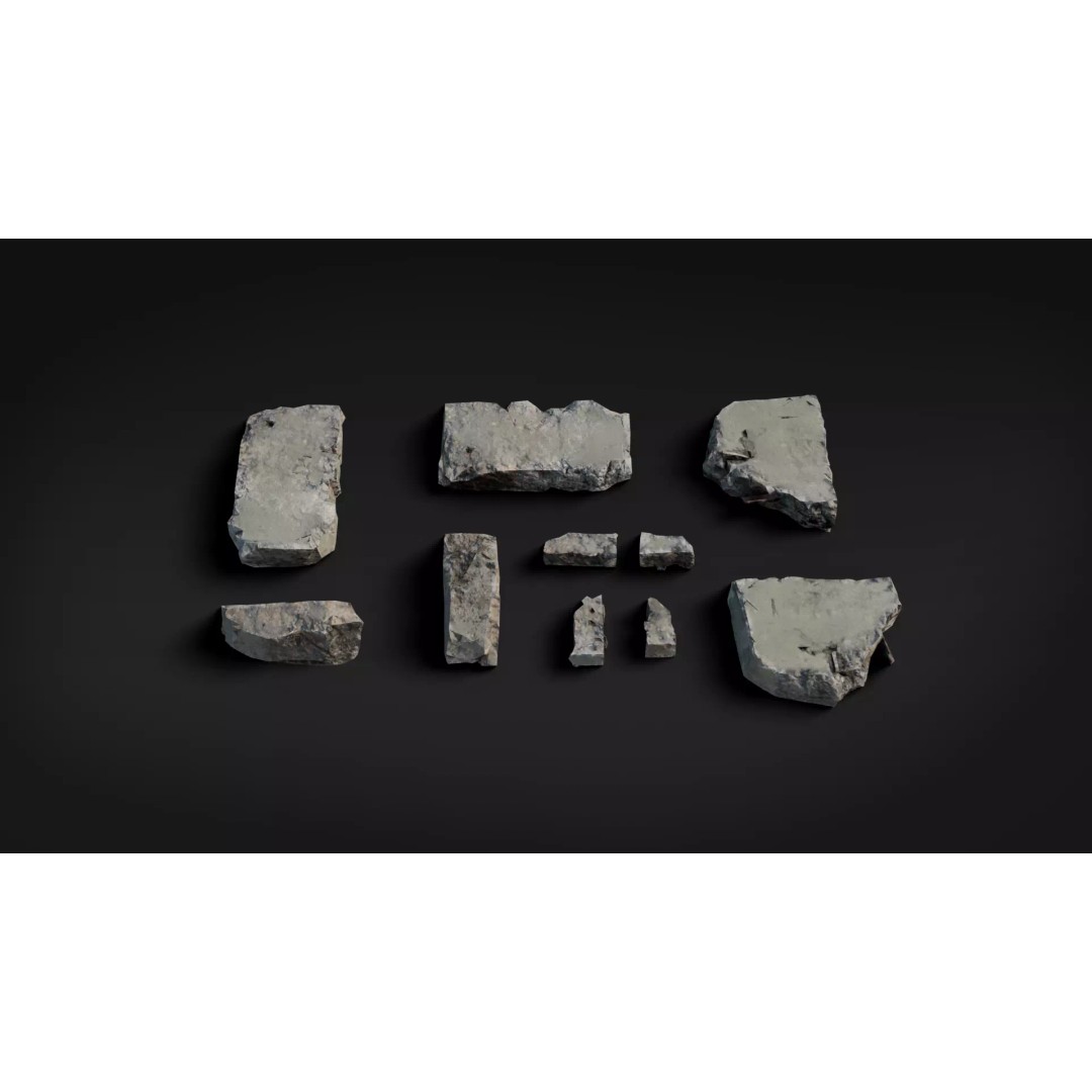 Broken Concrete Rubble Pack 3D Model – Low Poly Game Ready Assets, PBR