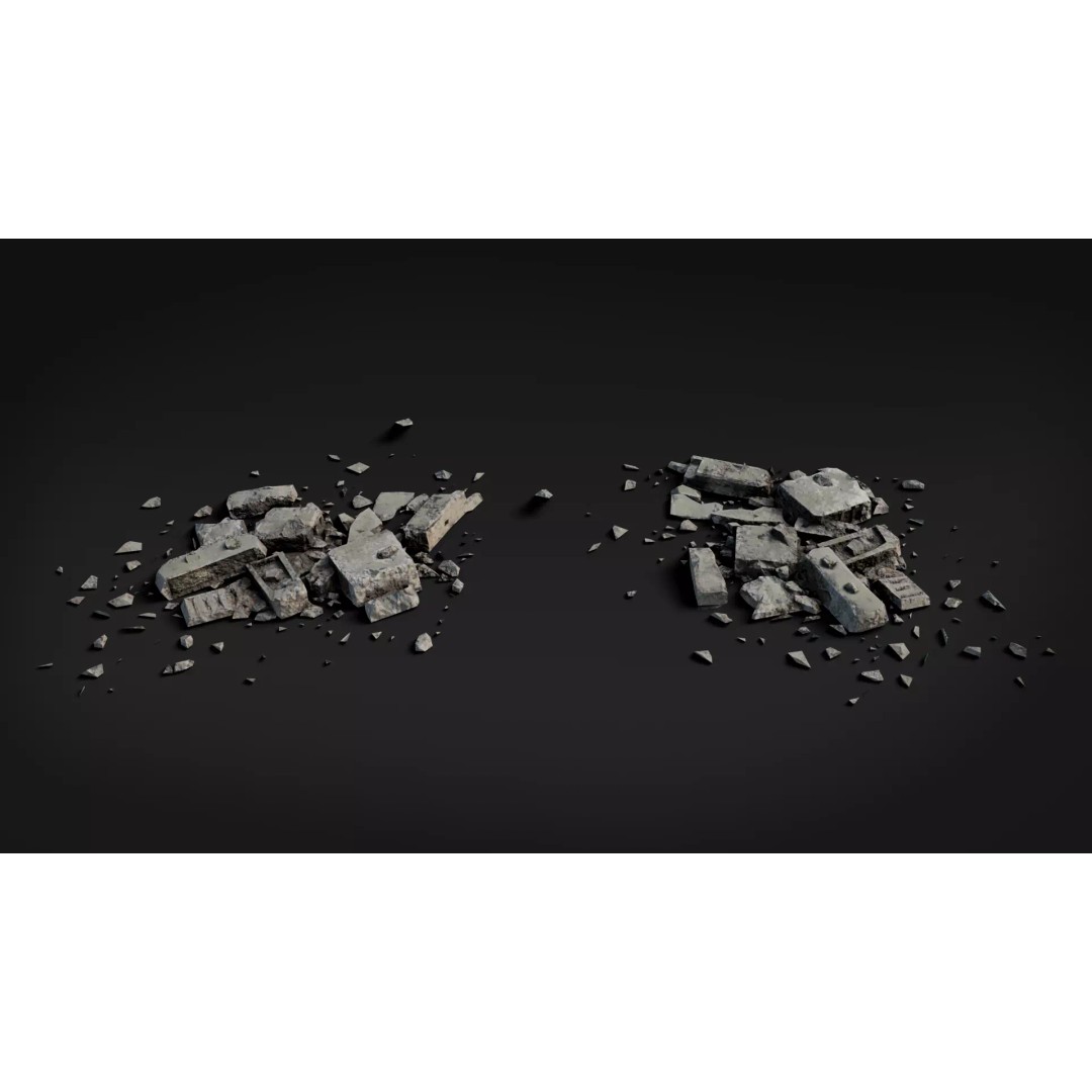 Broken Concrete Rubble Pack 3D Model – Low Poly Game Ready Assets, PBR - View 10