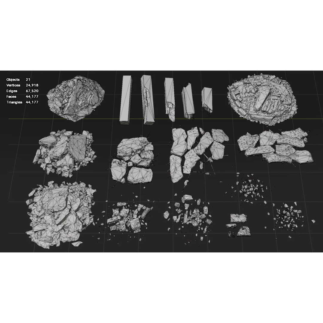Broken Concrete Rubble Pack 3D Model – Low Poly Game Ready Assets, PBR - View 11