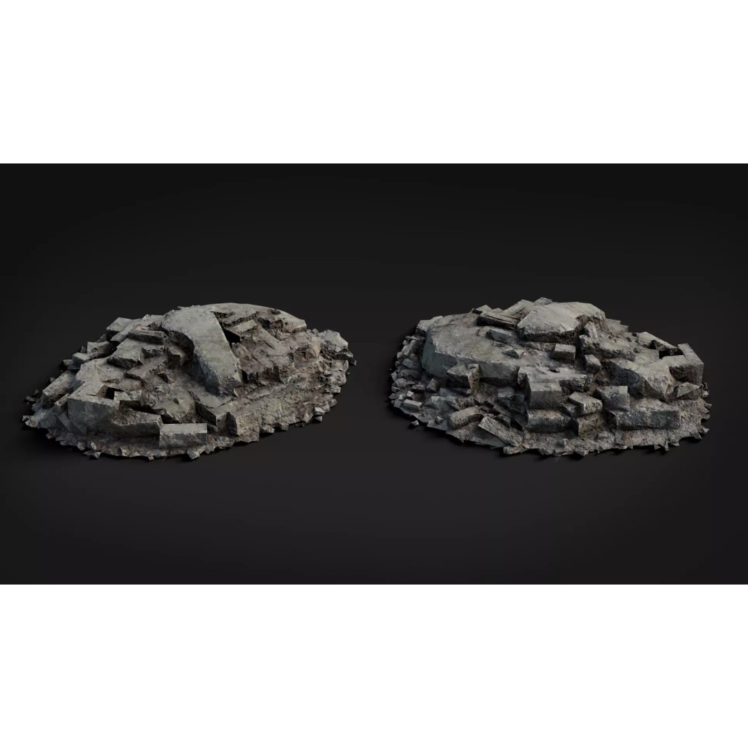 Broken Concrete Rubble Pack 3D Model – Low Poly Game Ready Assets, PBR - View 12