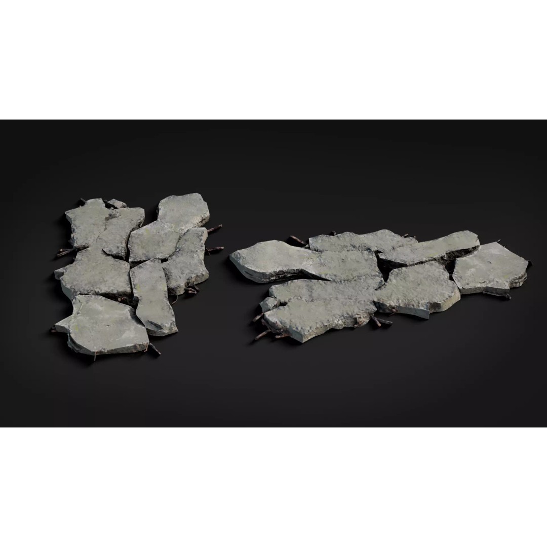 Broken Concrete Rubble Pack 3D Model – Low Poly Game Ready Assets, PBR - View 13