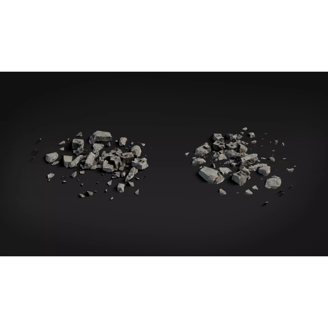 Broken Concrete Rubble Pack 3D Model – Low Poly Game Ready Assets, PBR - View 14