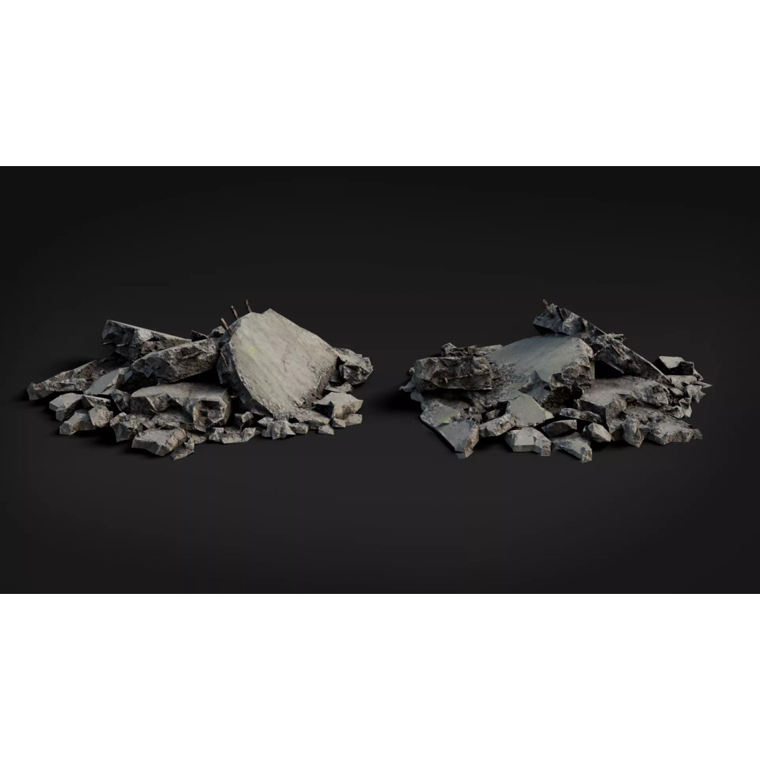 Broken Concrete Rubble Pack 3D Model – Low Poly Game Ready Assets, PBR - View 4