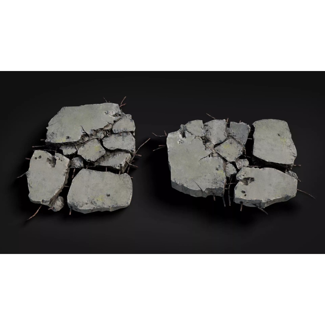 Broken Concrete Rubble Pack 3D Model – Low Poly Game Ready Assets, PBR - View 5