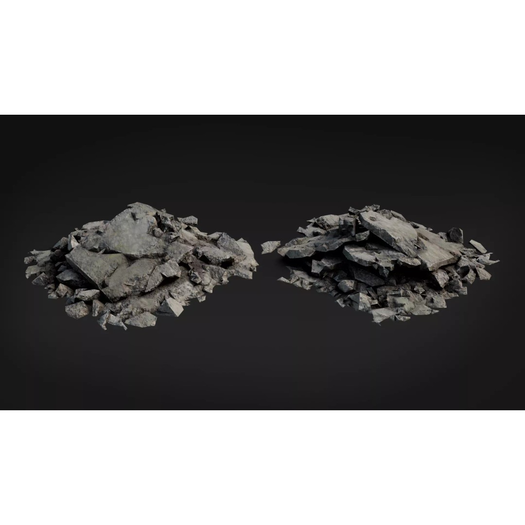 Broken Concrete Rubble Pack 3D Model – Low Poly Game Ready Assets, PBR - View 7